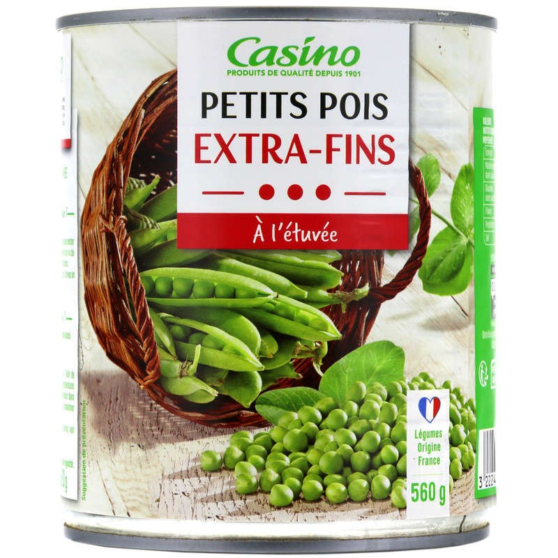 CASINO Petits pois à l'étuvée extra-fins - 560g CASINO Petits pois à l'étuvée extra-fins - 560g