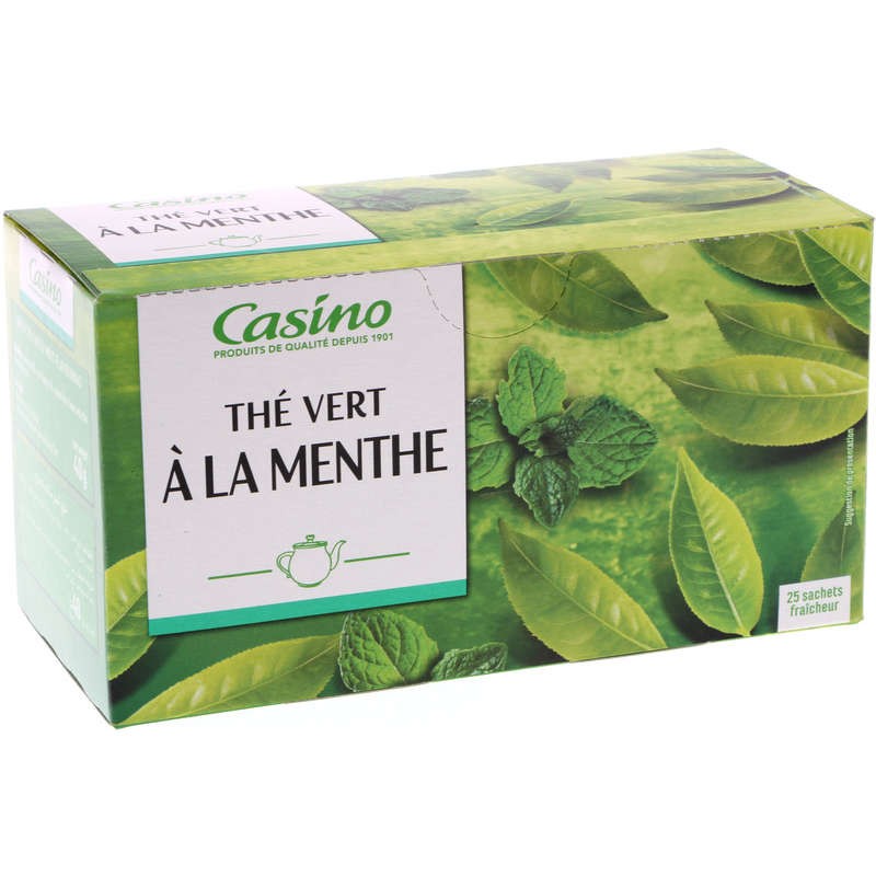 CASINO Thé vert - Aromatisé à la menthe - 25 sachets fraîcheur 40g CASINO Thé vert - Aromatisé à la menthe - 25 sachets fraîcheur 40g
