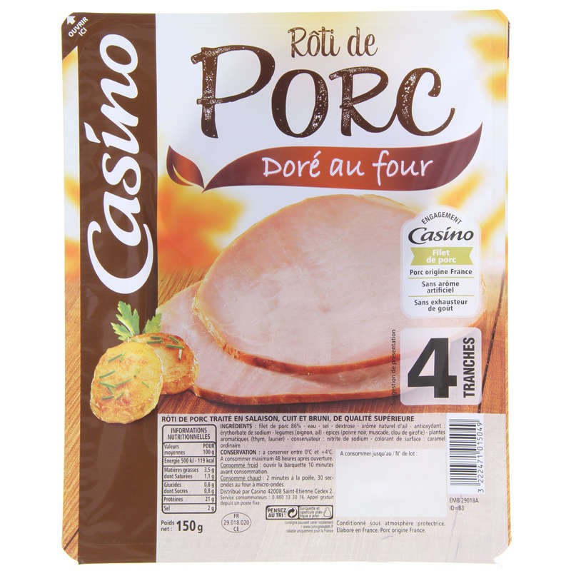 CASINO Rôti de porc Doré au Four 150g CASINO Rôti de porc Doré au Four 150g